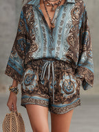 Flowering Girl Women Vacation Baroque Totem Print Shirt and Shorts Set
