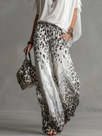 Flowy White T-shirt And Leopard Print Chiffon Pants Set