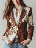Flowering Girl Women Retro Brown Cow Print Suit Jacket