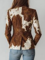 Flowering Girl Women Retro Brown Cow Print Suit Jacket