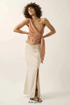 Curve Matte Satin Buttoned Maxi Skirt