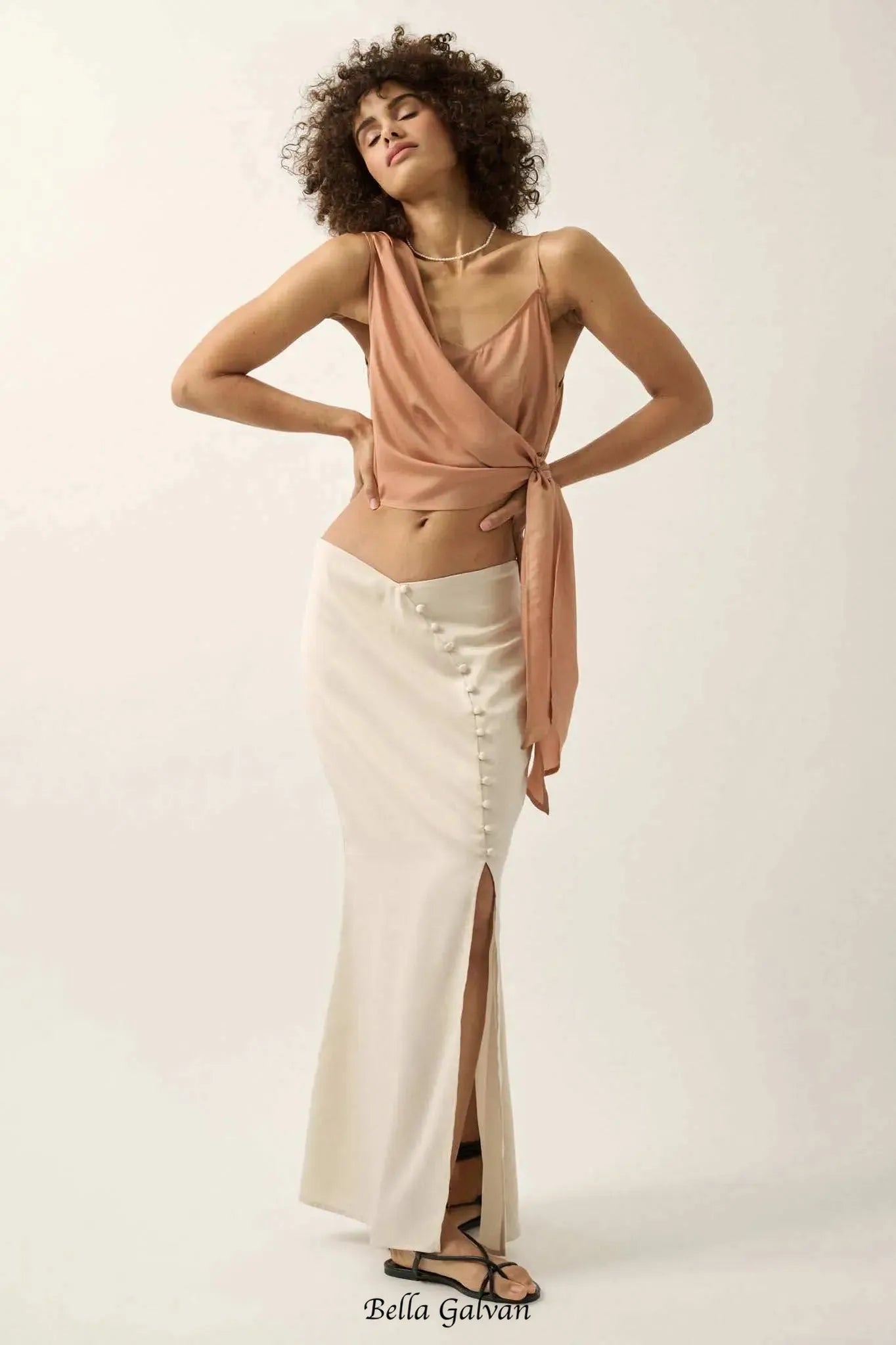 Curve Matte Satin Buttoned Maxi Skirt