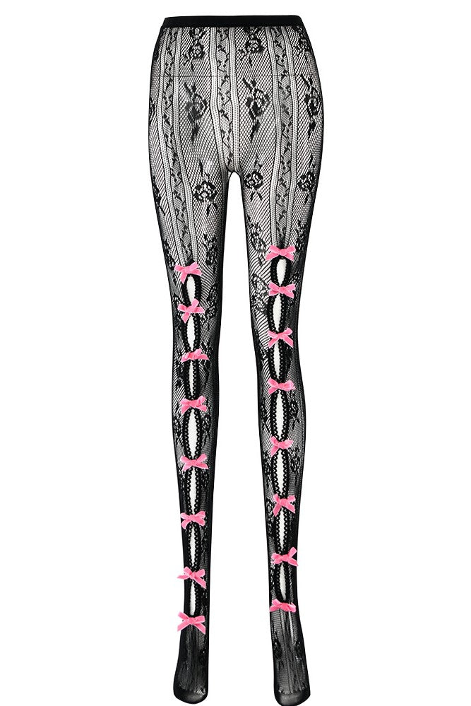Flowering Girl Women Yara Bowknot Fishnet Stockings - Black