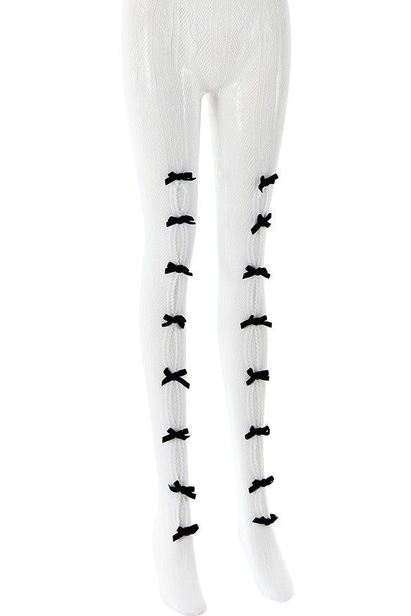 Flowering Girl Women Yara Bowknot Fishnet Stockings - White