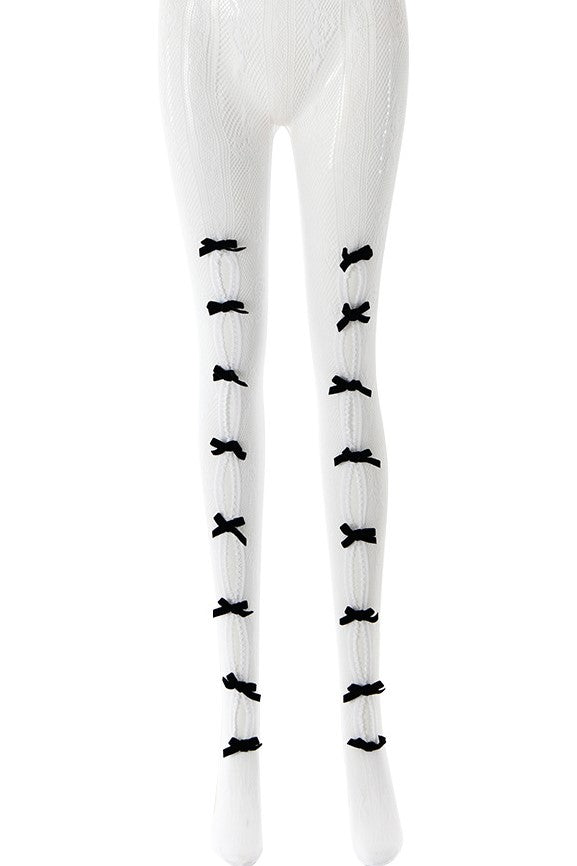 Flowering Girl Women Yara Bowknot Fishnet Stockings - White