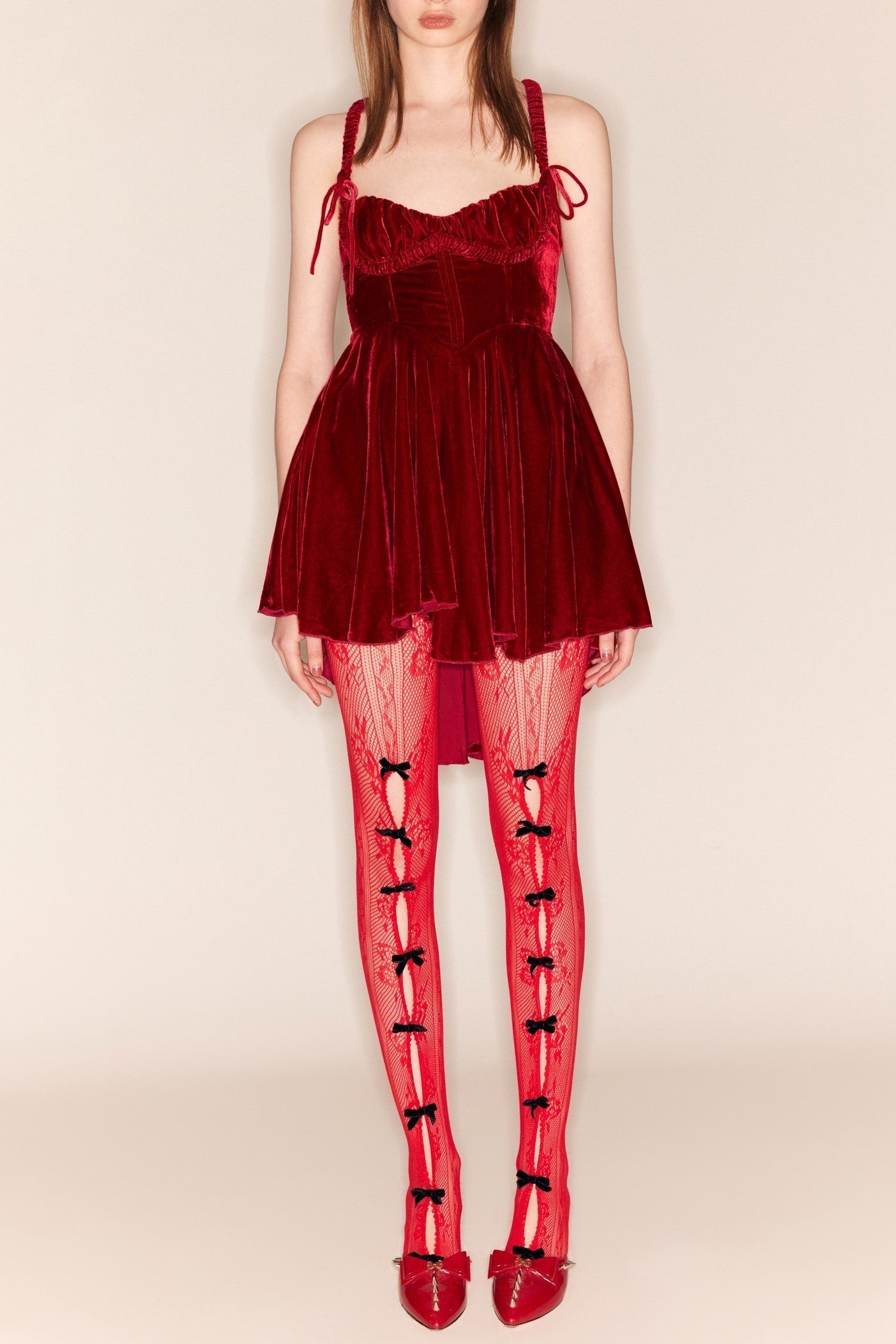 Flowering Girl Women Yara Bowknot Fishnet Stockings - Red