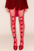 Flowering Girl Women Yara Bowknot Fishnet Stockings - Red