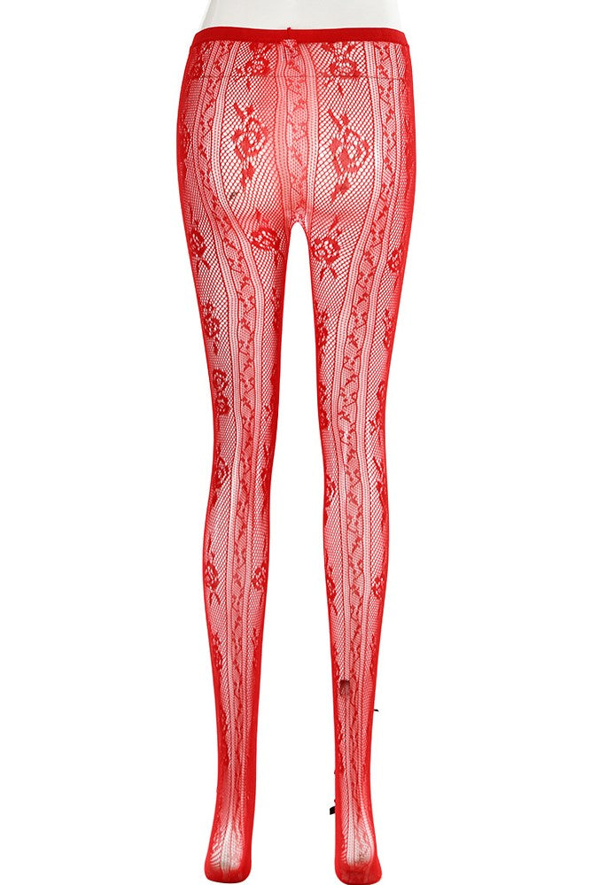 Flowering Girl Women Yara Bowknot Fishnet Stockings - Red