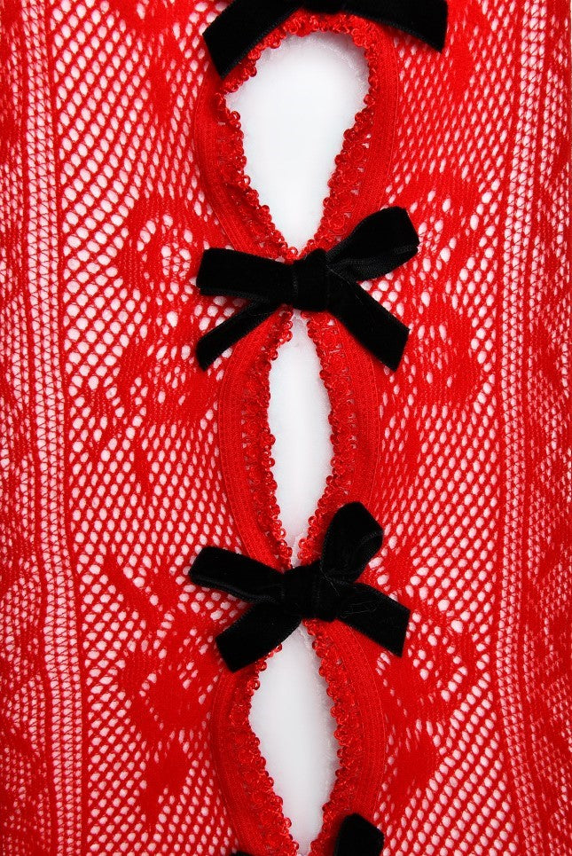 Flowering Girl Women Yara Bowknot Fishnet Stockings - Red