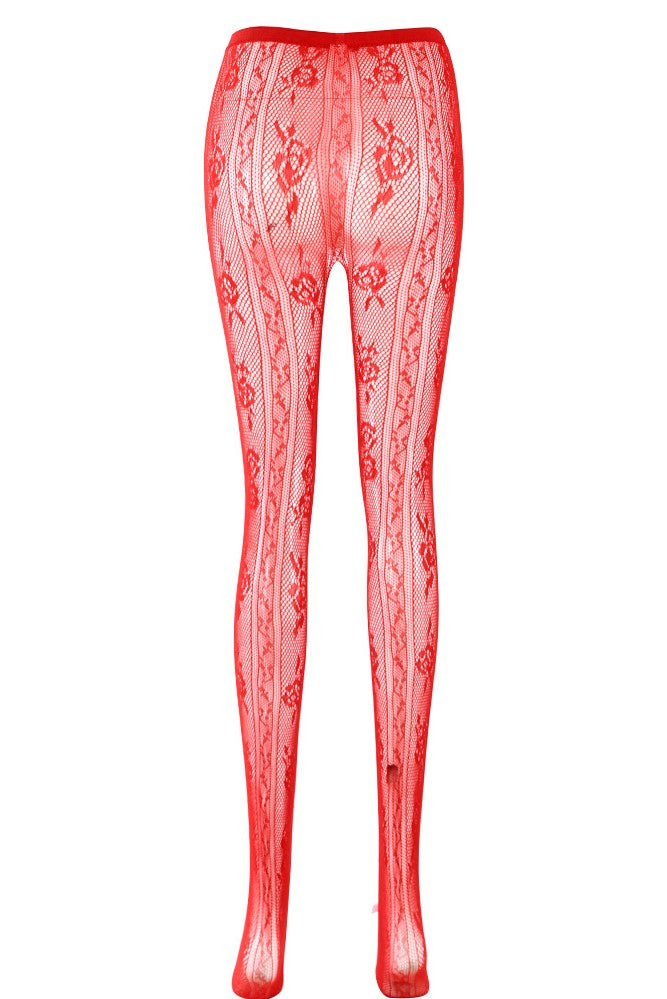 Flowering Girl Women Yara Pink Bowknot Fishnet Stockings - Red
