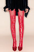 Flowering Girl Women Yara Pink Bowknot Fishnet Stockings - Red