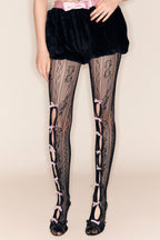 Flowering Girl Women Yara Bowknot Fishnet Stockings - Black