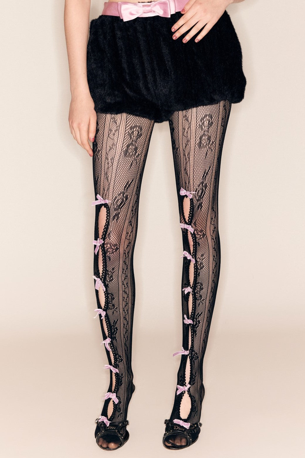 Flowering Girl Women Yara Bowknot Fishnet Stockings - Black