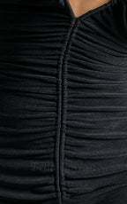 Flowering Girl Women v-neckline pleated bodycon maxi dress in black