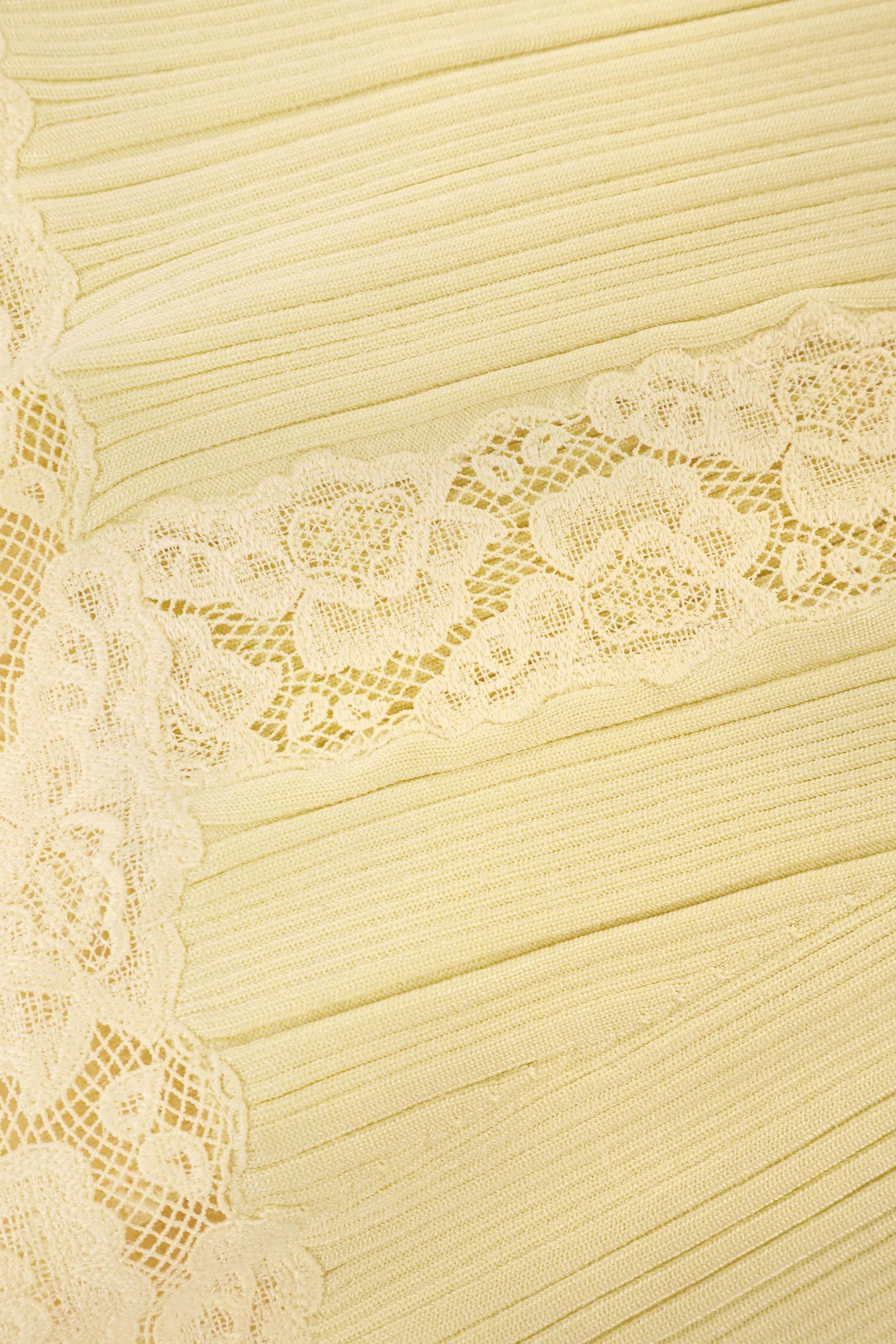 Flowering Girl Women Yellow Knit Lace Insert Midi Dress