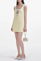 Flowering Girl Women Yellow Crepe Bow Mini Dress