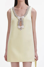Flowering Girl Women Yellow Crepe Bow Mini Dress