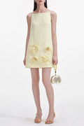 Flowering Girl Women Yellow Crepe Flower Mini Dress