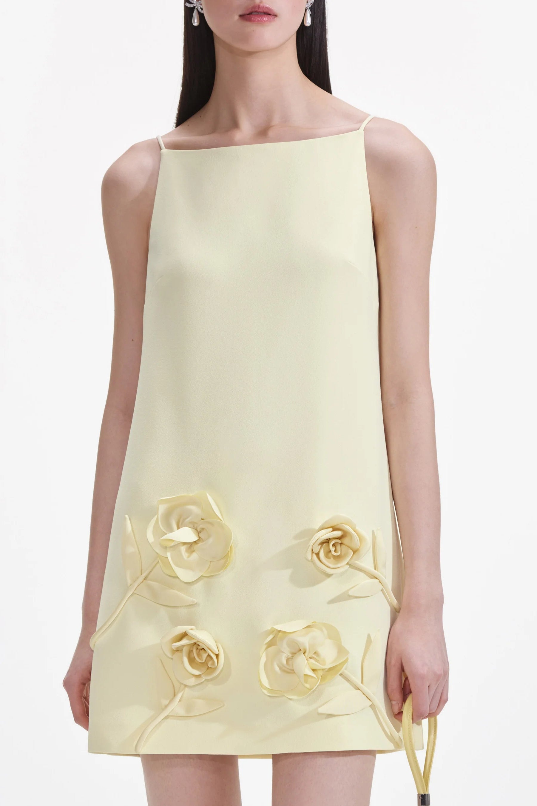 Flowering Girl Women Yellow Crepe Flower Mini Dress