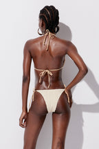 Ying Stripe Halter Neck Swimwear In Apricot