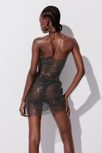Yoko Rhinestone Mesh Halter Neck Skirt Set