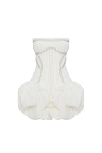 regina strapless puffy mini dress in off-white