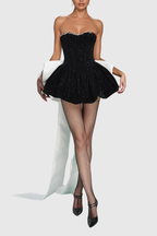 Zaahir Rhinestone Bow Sequin Strapless Mini Dress