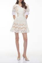 selena White Floral Appliqué Mini Dress with Cut-Outs