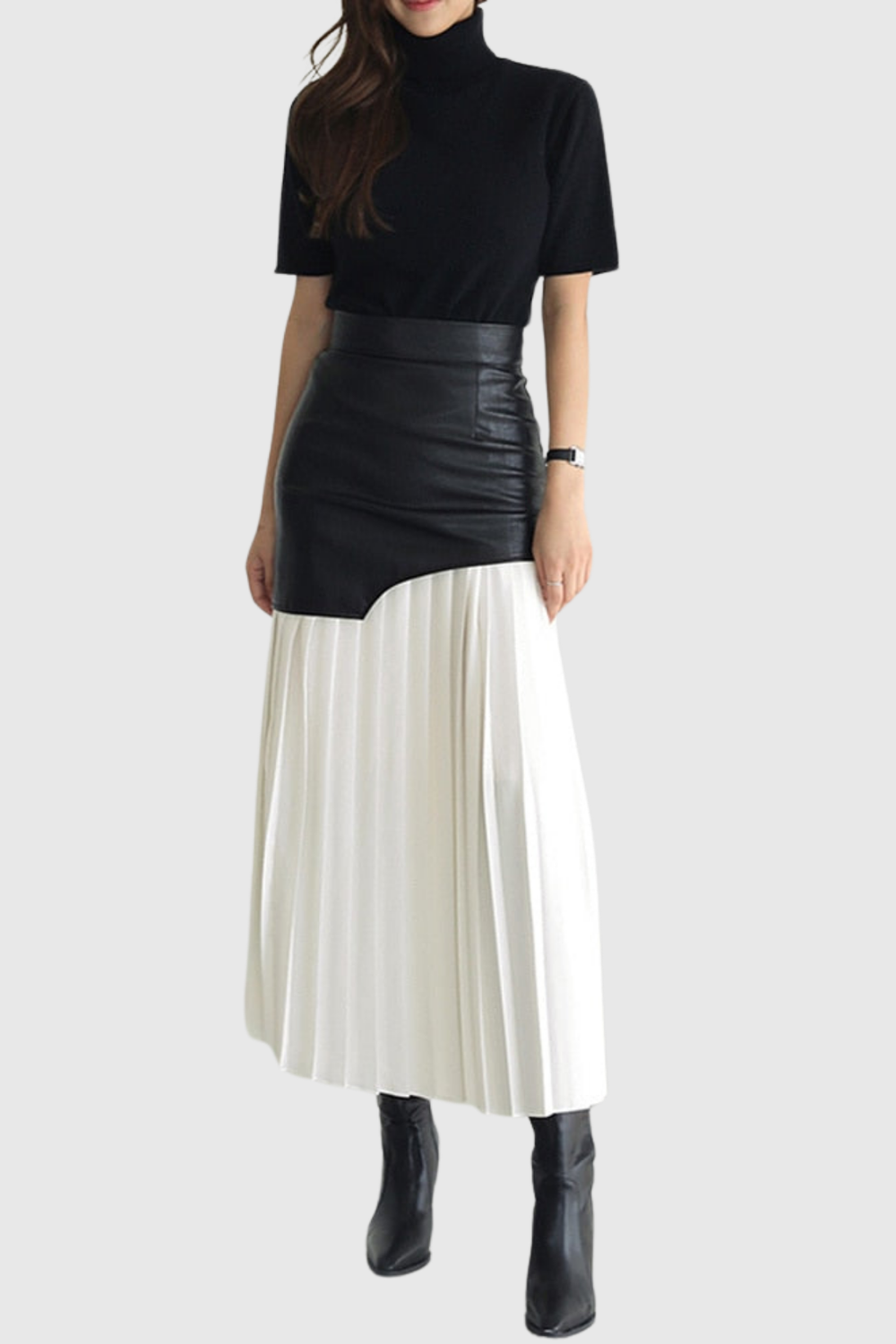 Flowering Girl Women Zenobia Pleated Leather Midi Skirt - White