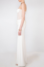 priscilla Strapless Veiled Corset Maxi Dress in white