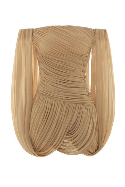 Zhuria Off Shoulder Draped Mini Dress - Khaki