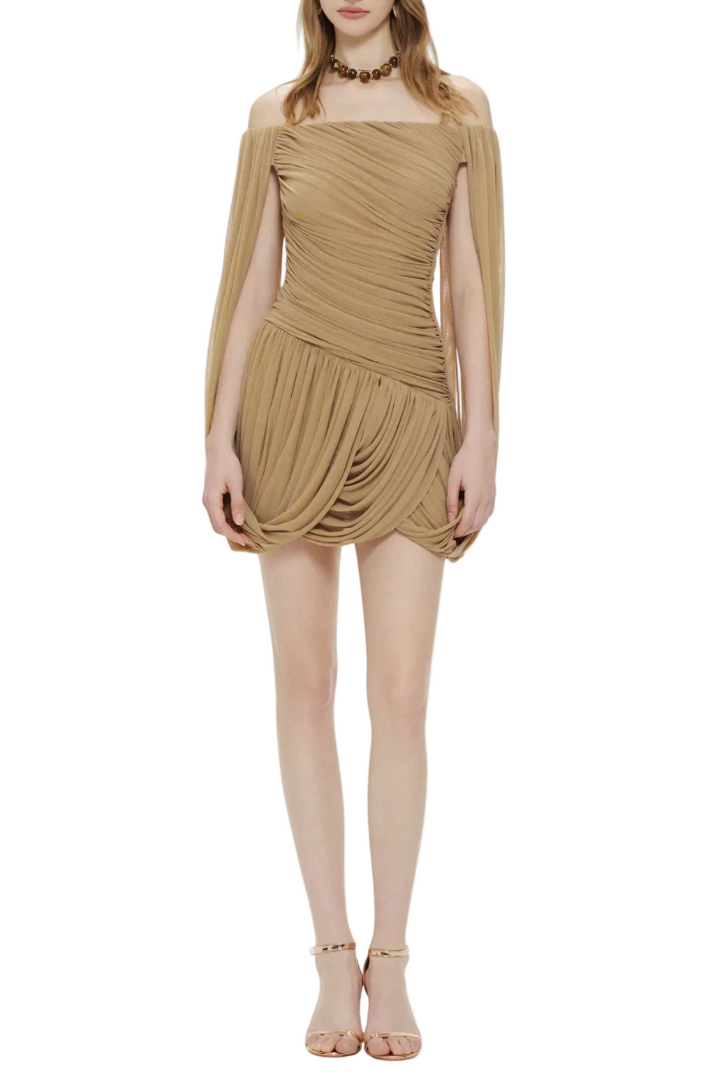 Flowering Girl Women Zhuria Off Shoulder Draped Mini Dress - Khaki