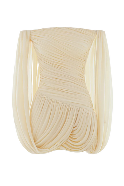 Zhuria Off Shoulder Draped Mini Dress - Yellow
