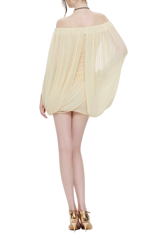 Zhuria Off Shoulder Draped Mini Dress - Yellow
