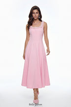 adora 3D Petals Pleated Midi Dress in pink