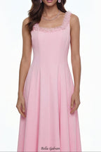 adora 3D Petals Pleated Midi Dress in pink