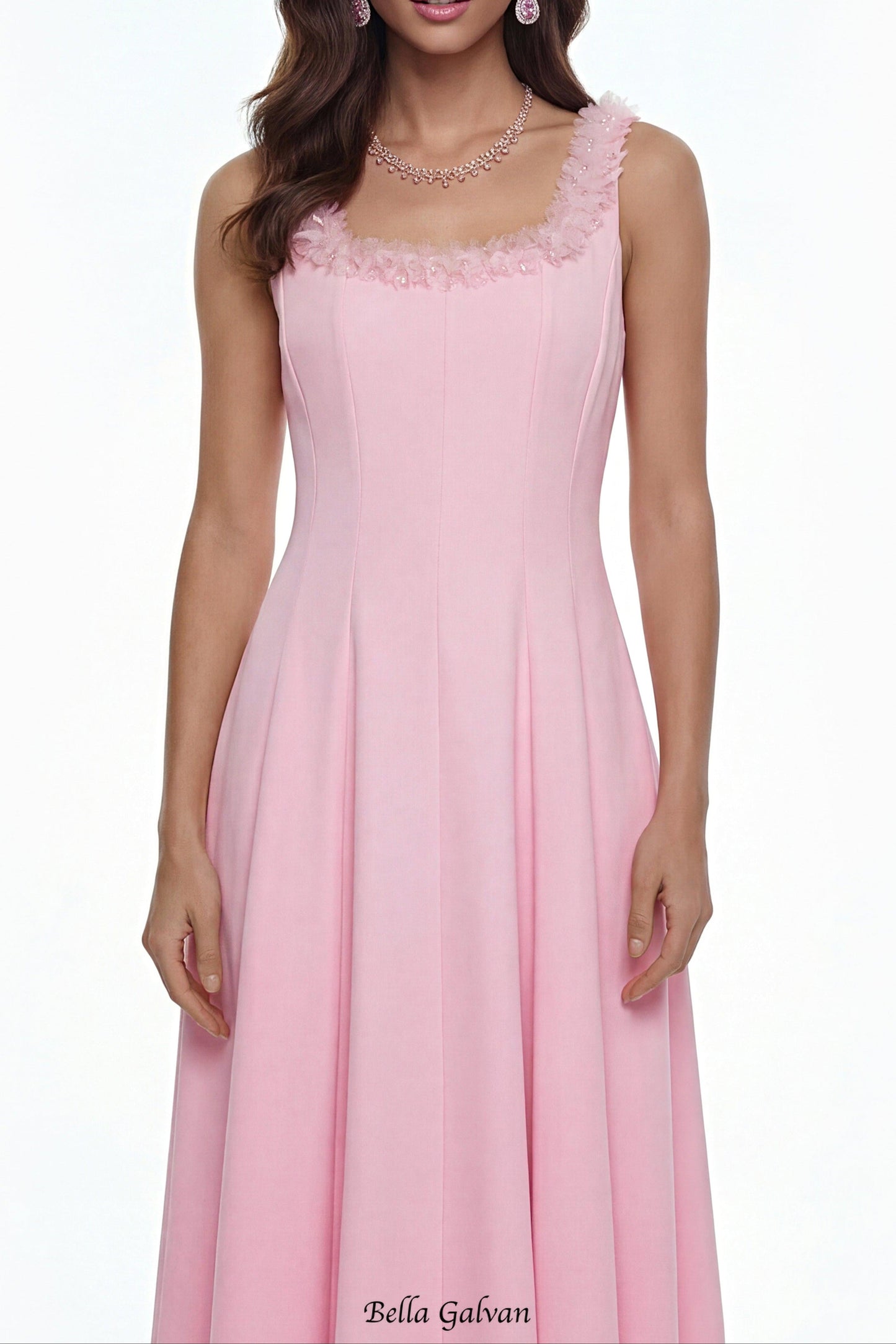 adora 3D Petals Pleated Midi Dress in pink