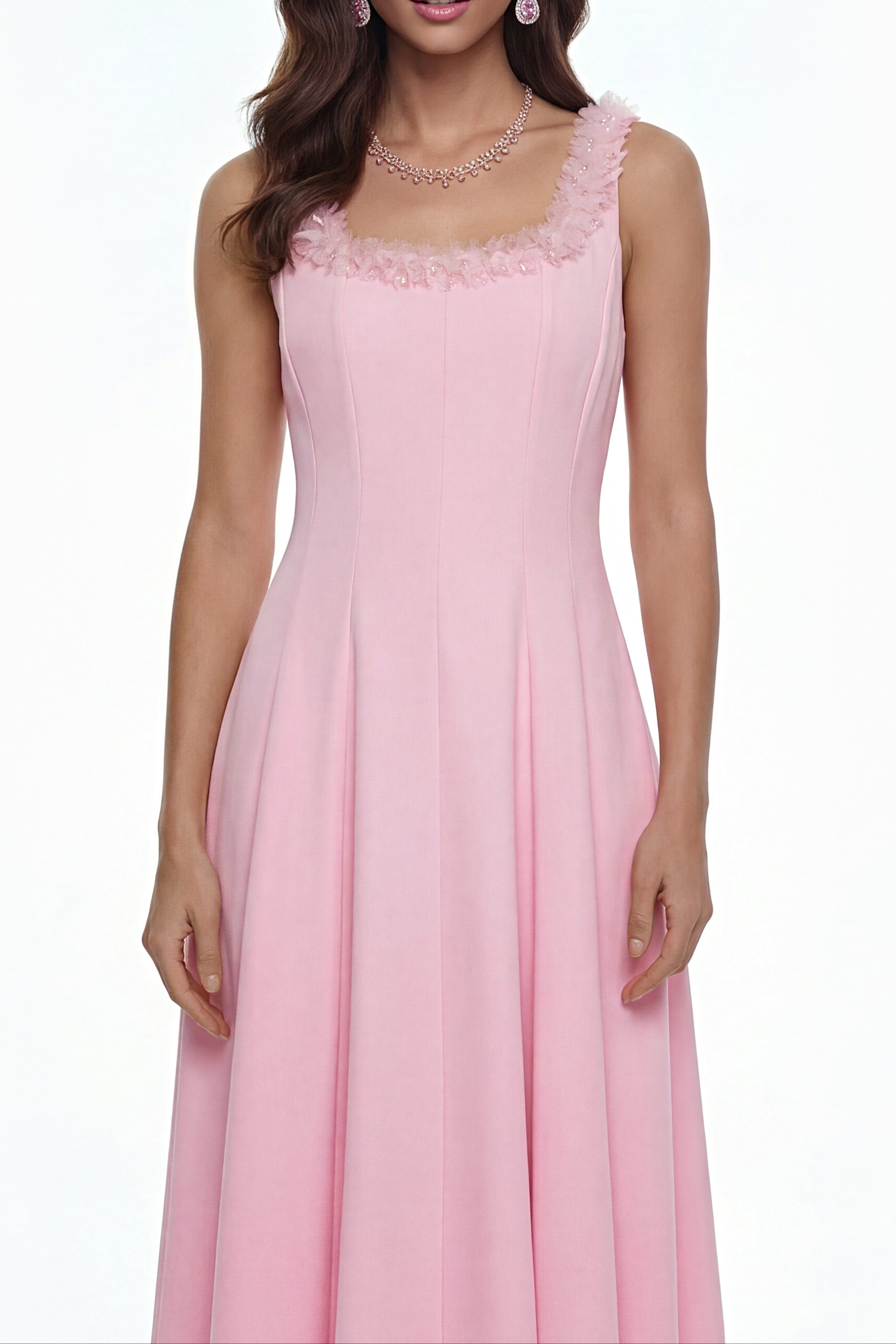 Adora 3D Petals Pleated Midi Dress In Pink