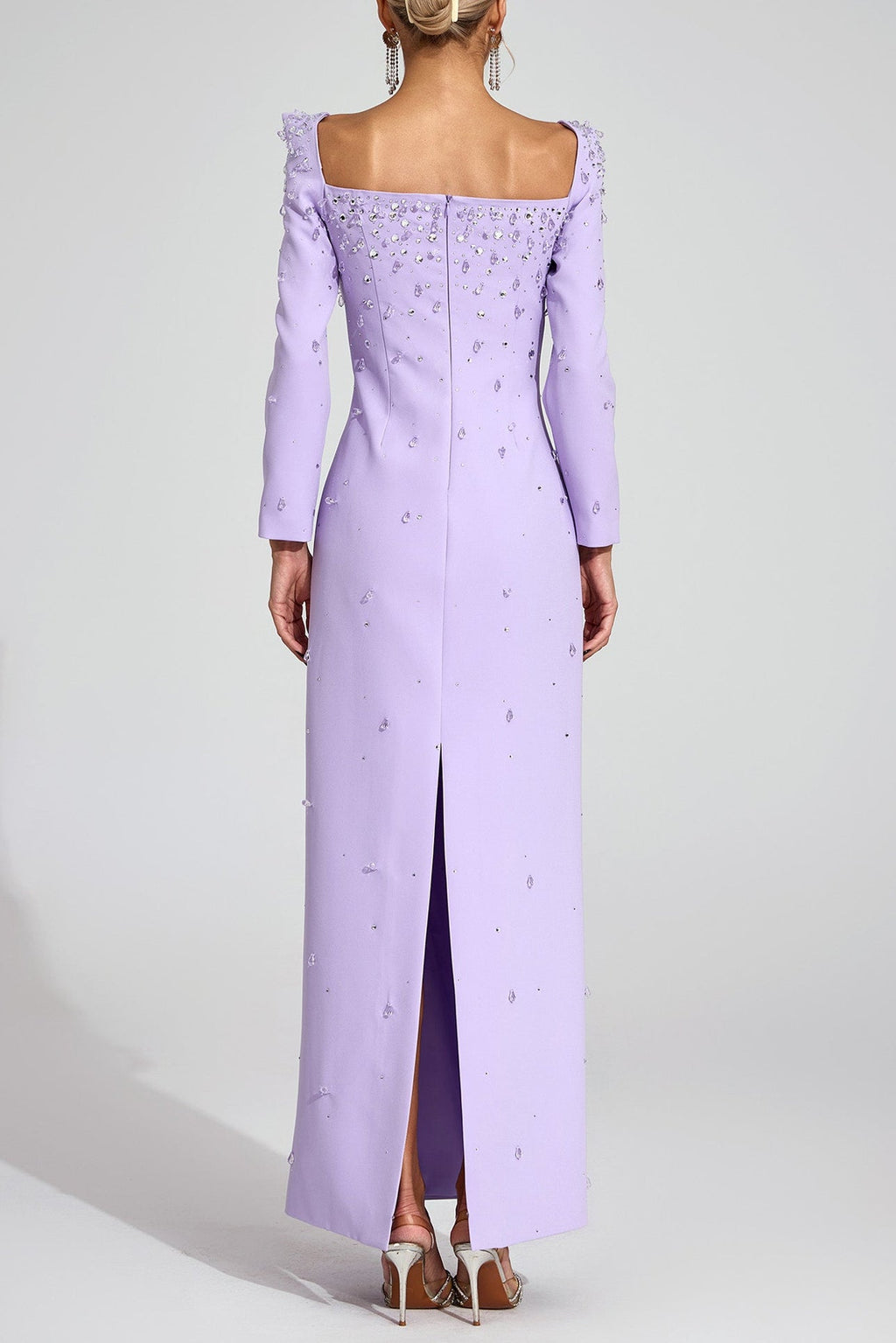 Flowering Girl Women lynn Square neck beaded rhinestone maxi dress - purple