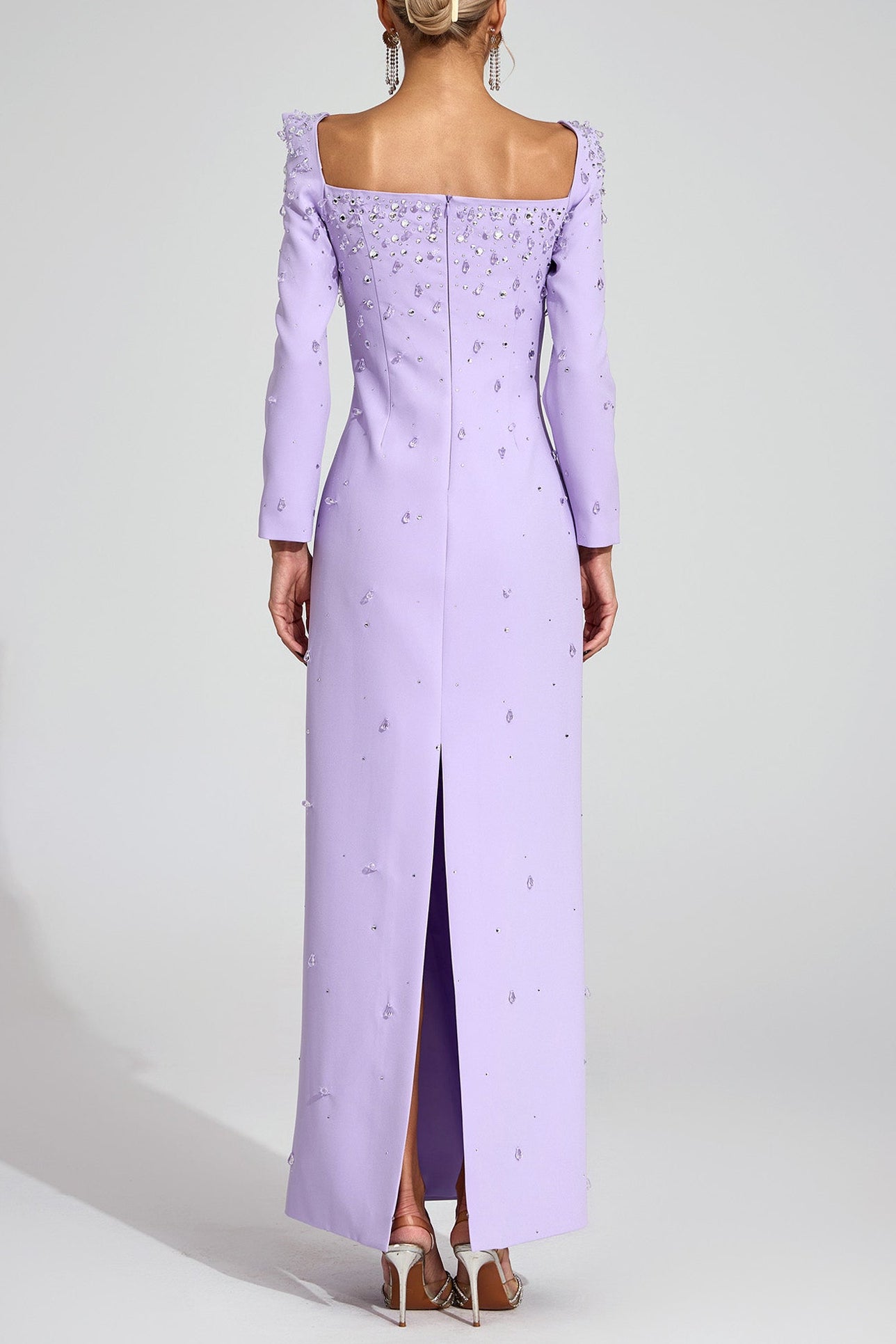Flowering Girl Women lynn Square neck beaded rhinestone maxi dress - purple