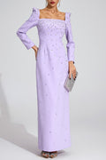 Flowering Girl Women lynn Square neck beaded rhinestone maxi dress - purple