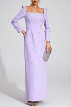 Flowering Girl Women lynn Square neck beaded rhinestone maxi dress - purple