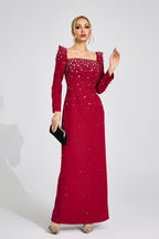 Flowering Girl Women lynn Square neck beaded rhinestone maxi dress - Burgundy
