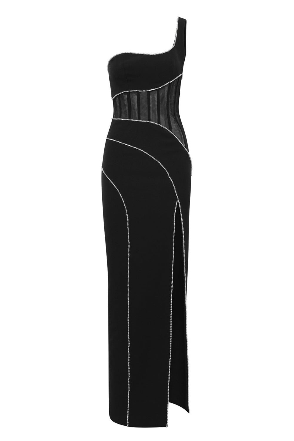 Flowering Girl Women Zoraida Diamante Mesh One Shoulder Split Maxi Bandage Dress