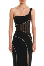 Flowering Girl Women Zoraida Diamante Mesh One Shoulder Split Maxi Bandage Dress