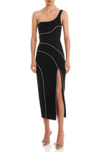 Flowering Girl Women Zoraida Diamante One Shoulder Split Midi Bandage Dress