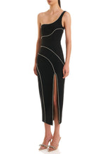 Flowering Girl Women Zoraida Diamante One Shoulder Split Midi Bandage Dress