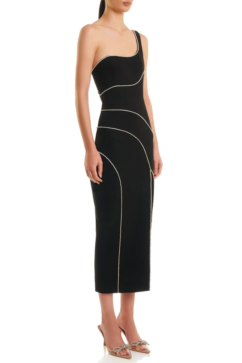 Flowering Girl Women Zoraida Diamante One Shoulder Split Midi Bandage Dress