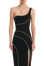 Flowering Girl Women Zoraida Diamante One Shoulder Split Midi Bandage Dress