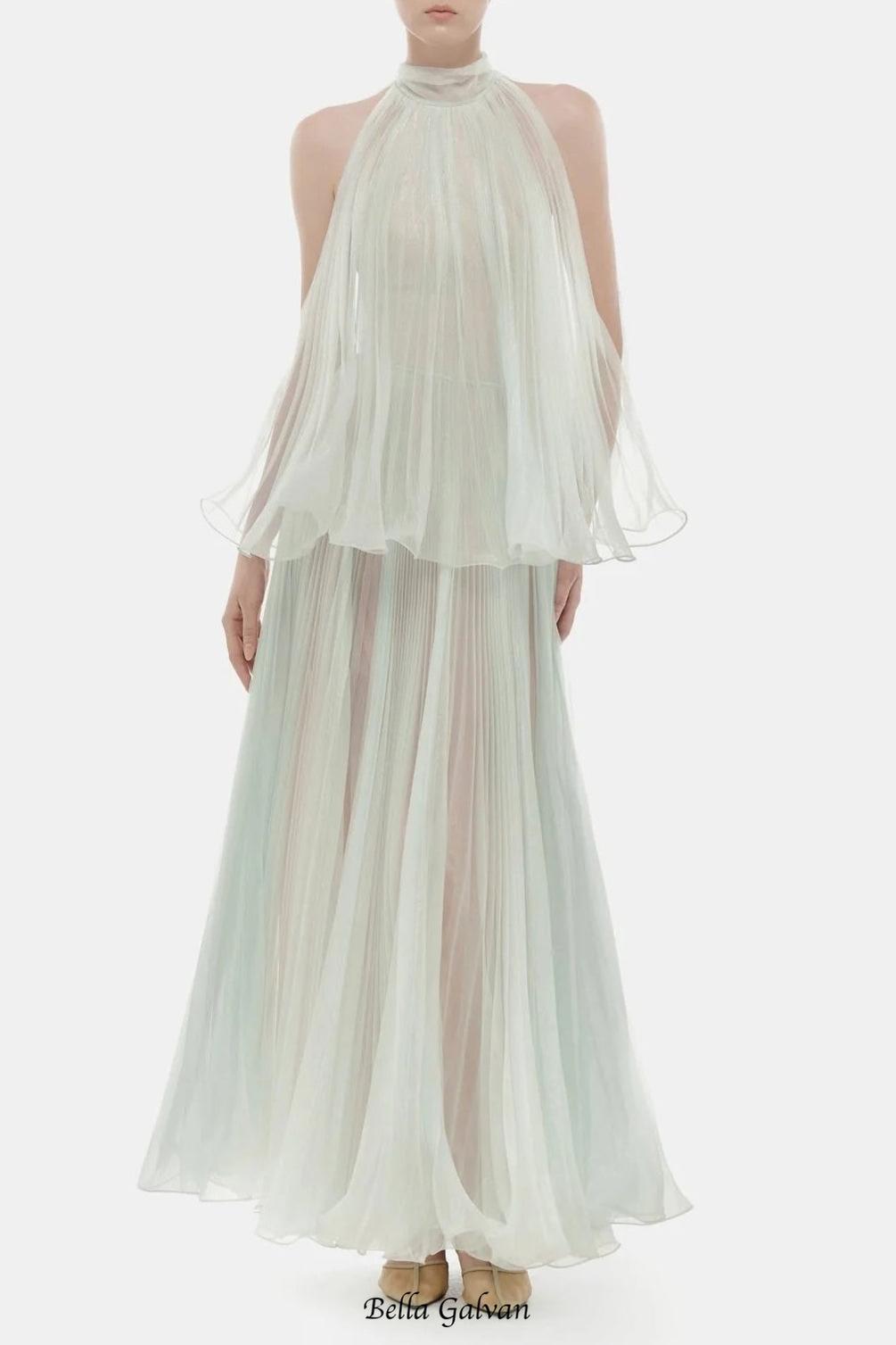 belinda Mint Pleated tulle sleeveless maxi Dress